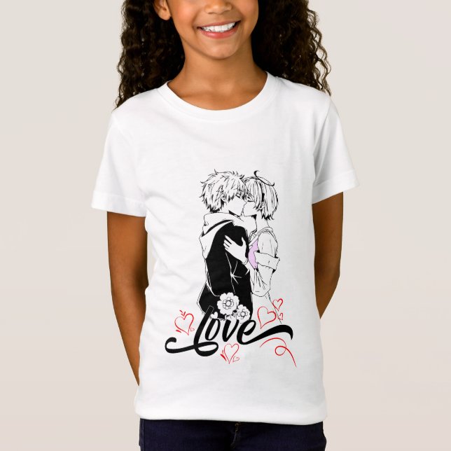 Romantisk Kärlek Par Kyss Alla hjärtans dag design T Shirt (Framsida)