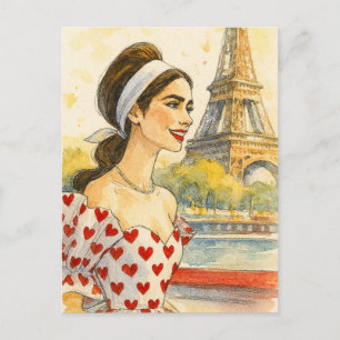 Romantisk Kärlek Paris Man Kvinna Akvarell Postkor Vykort