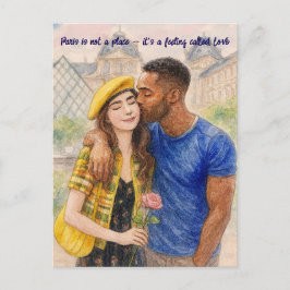 Romantisk Kärlek Paris Man Kvinna Akvarell Vykort