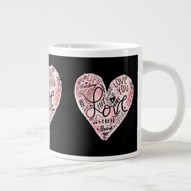 Romantisk Kärlek Typografi Hjärta Jumbo Mugg (Höger)