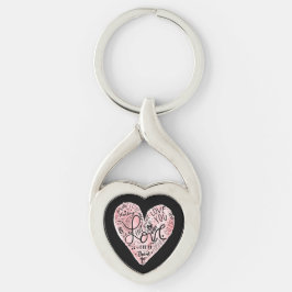 Romantisk Kärlek Typografi Hjärta Twisted Heart Silverfärgad Nyckelring