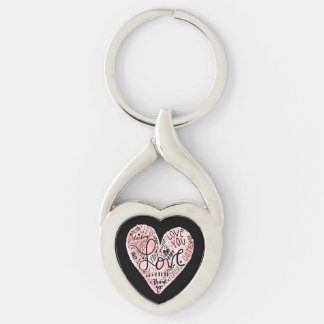 Romantisk Kärlek Typografi Hjärta Twisted Heart Silverfärgad Nyckelring
