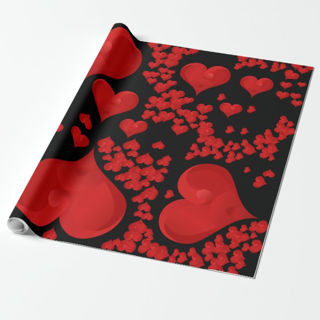 Romantisk kärlekvalentin för röd hjärta presentpapper (Utrullad)