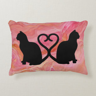 Romantisk Kat Silhouette Heart med Rosa Marble Prydnadskudde