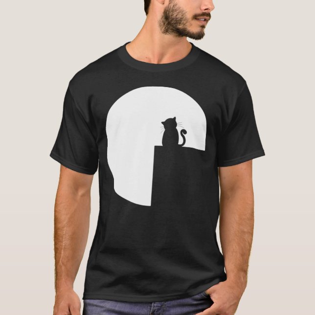 Romantisk katt fullmåne t shirt (Framsida)