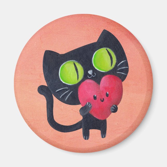 Romantisk katt som kramar Red Cute Heart Magnet (Framsidan)
