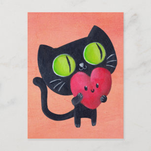 Romantisk katt som kramar Red Cute Heart Vykort
