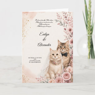 Romantisk kattbröllop Rosa rosor Vattenfärg Bröllo Kort