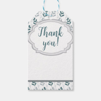 Romantisk Klassisk Blå & Grå Blommig Tack  Presentetikett
