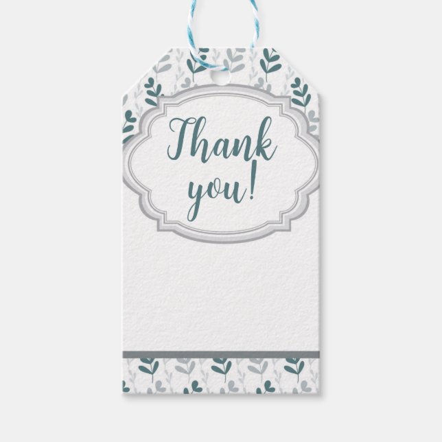 Romantisk Klassisk Blå & Grå Blommig Tack  Presentetikett (Framsidan)