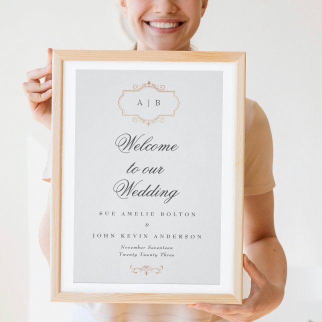 romantisk klassisk guld monogram bröllop poster (Skapare uppladdad)