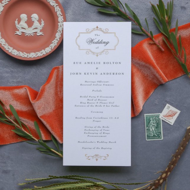 romantisk klassisk guld monogram bröllop program (Skapare uppladdad)