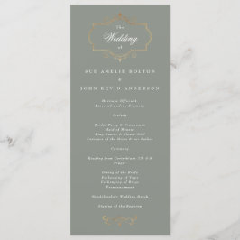 romantisk klassisk sage grönt guld monogram bröllo program