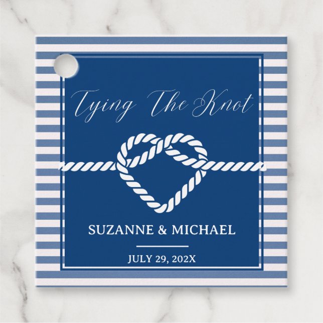 Romantisk Knot Nautical Navy Blue Rand Bröllop Gåvor Etiketter (Framsida)