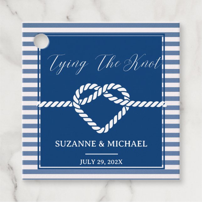 Romantisk Knut Marinblå Ränder Bröllop  Gåvor Etiketter (Framsida)