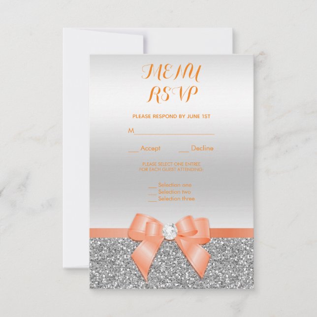 Romantisk korallbåge & silver glitter RSVP OSA Kort (Framsida)