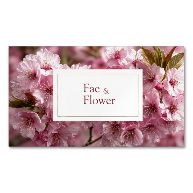 Romantisk Körsbärsblommande Ljus Rosa Blommig Magnetiska Visitkort (Framsida)