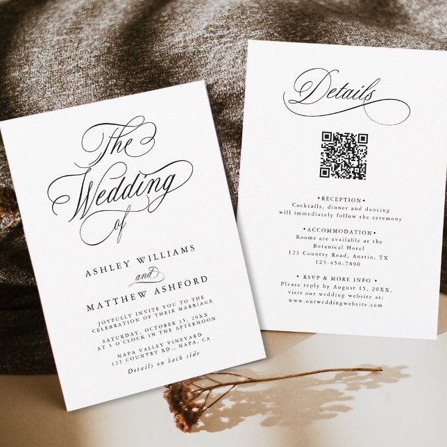 Romantisk kraftig kalligrafi i ett Bröllop Inbjudningar (Front & Back)