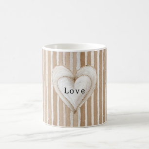 Romantisk Kräm Hjärtat Bruna Ränder Kärlek Kaffemugg
