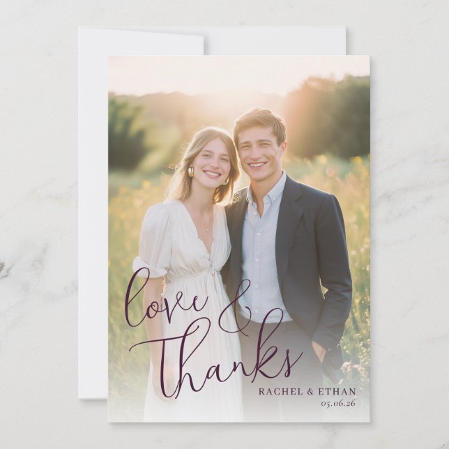 Romantisk Kräm Navy Foto Tack Kort (Framsida)