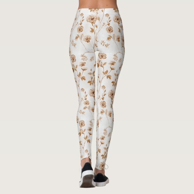 Romantisk krämbrun blommig  leggings (Baksida)