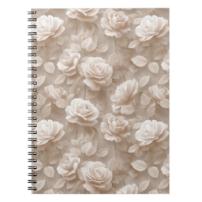 Romantisk krämrosa beige blommönster anteckningsbok (Framsidan)