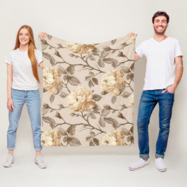 Romantisk krämrosa beige blommönster fleecefilt
