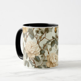 Romantisk krämrosa beige blommönster mugg