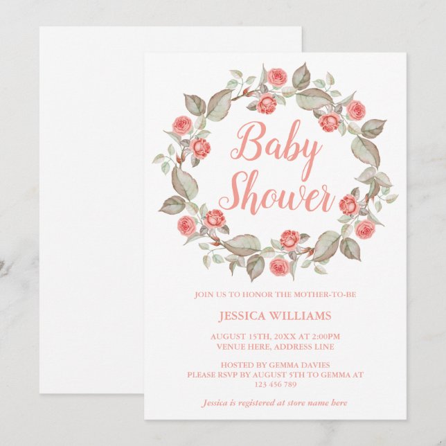 Romantisk krans av röda rosor Baby Shower Inbjudningar (Fram/baksida)