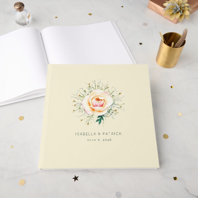 Romantisk kranskans med krämfärgade blommor gästböcker (Framsidan öppen)