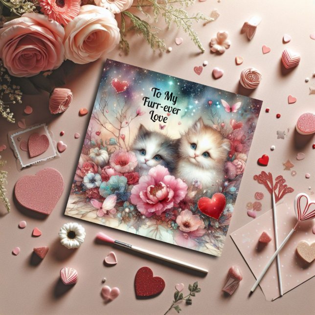 Romantisk kristen par Watercolor Cat Valentine Julkort (Skapare uppladdad)
