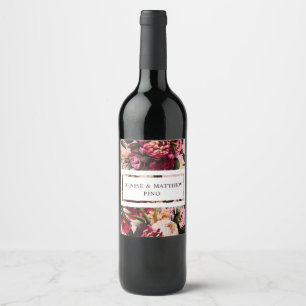 Romantisk Krysantemum på Mandelblommande Rosa Vinflaska Etikett