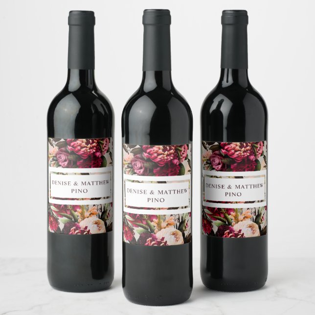 Romantisk Krysantemum på Perfekt Blekt Vinflaska Etikett (Flaskor)