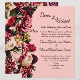 Romantisk krysantemum på rosa spindelvävssilke inbjudningar