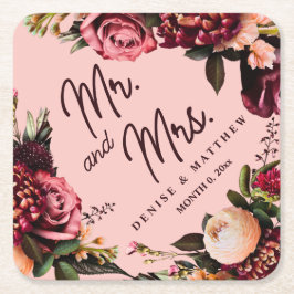 Romantisk krysantemum på rosa spindelvävssilke underlägg papper kvadrat