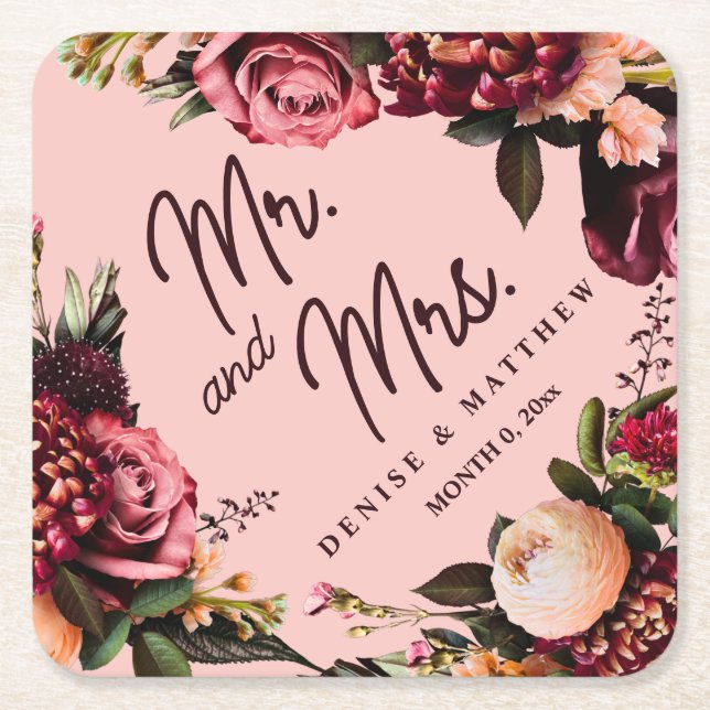 Romantisk krysantemum på spindelväv Rosa Underlägg Papper Kvadrat (Framsidan)