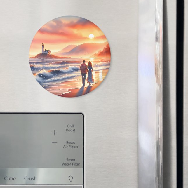 Romantisk kustsolnedgång Promenad vid fyr Magnet (In Situ (Fridge))