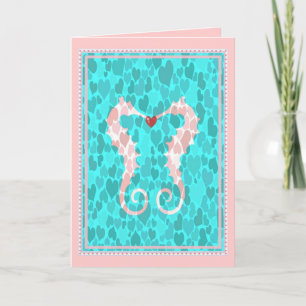 Romantisk kute Seahorse Couple Kärlek Hearts Helgkort