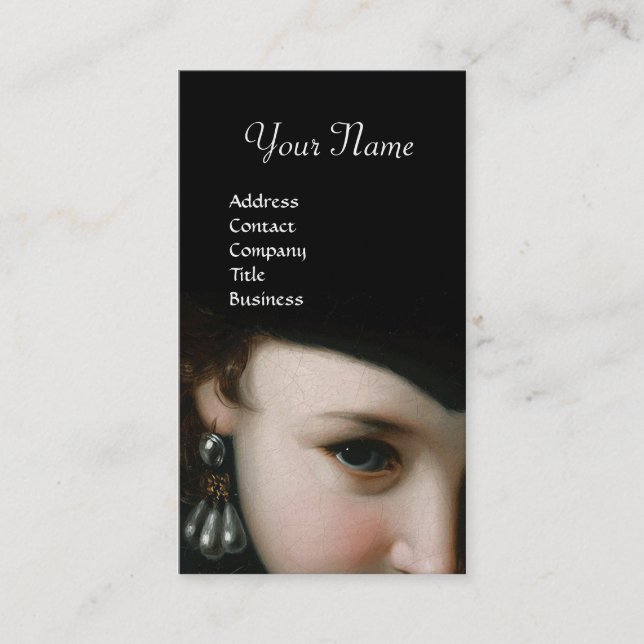 ROMANTISK KVINNA, ANTIQUE JEWELS OCH PEARLS MONOGR VISITKORT (Framsida)