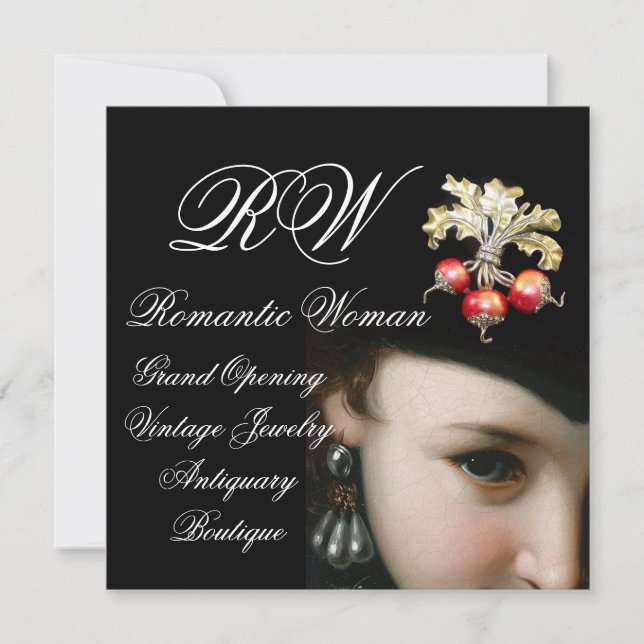 ROMANTISK KVINNA,ANTIQUE JEWELS,PEARLS GRAND OPENI INBJUDNINGAR (Framsida)