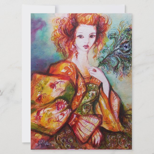 ROMANTISK KVINNA MED GLITTRANDE PAUFÅGELFjäder,Röd (Framsida)