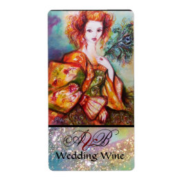 ROMANTISK KVINNA MED PEACOCK FEATHER Bröllop Vin Fraktsedel