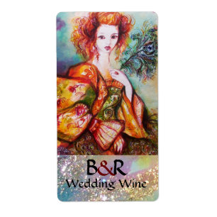 ROMANTISK KVINNA MED PEACOCK FEATHER Bröllop Vin Fraktsedel