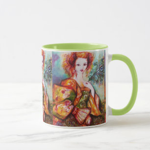 ROMANTISK KVINNA MED PEACOCK FEATHER MUGG