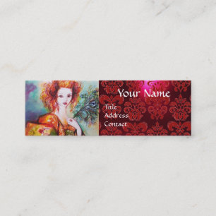 ROMANTISK KVINNA MED PEACOCK FEATHER Red Damask Mini Visitkort