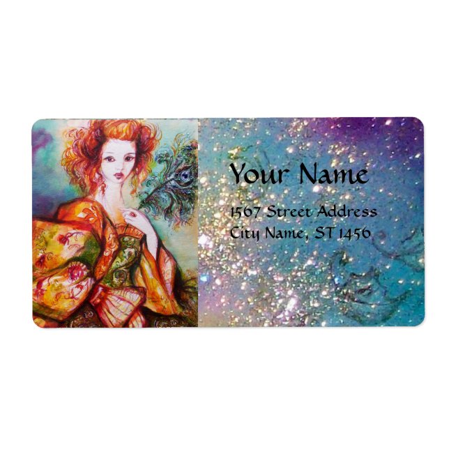 ROMANTISK KVINNA MED SPARKLING PEACOCK FEATHER FRAKTSEDEL (Framsidan)
