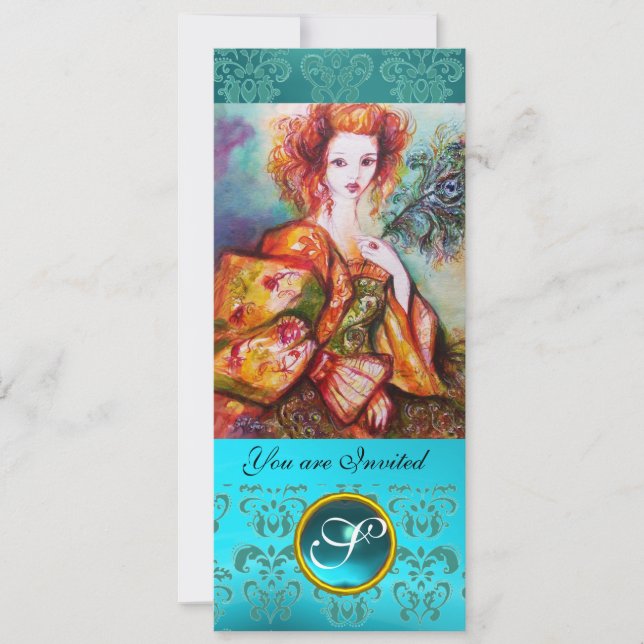 ROMANTISK KVINNA MED SPARKLING PEACOCK FEATHER INBJUDNINGAR (Framsida)