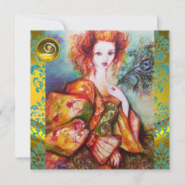 ROMANTISK KVINNA MED SPARKLING PEACOCK FEATHER INBJUDNINGAR