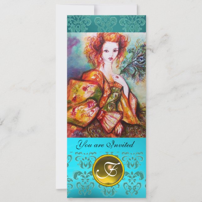 ROMANTISK KVINNA MED SPARKLING PEACOCK FEATHER INBJUDNINGAR (Framsida)