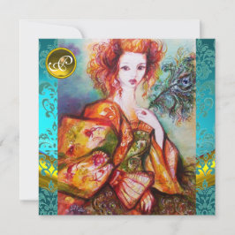 ROMANTISK KVINNA MED SPARKLING PEACOCK FEATHER INBJUDNINGAR